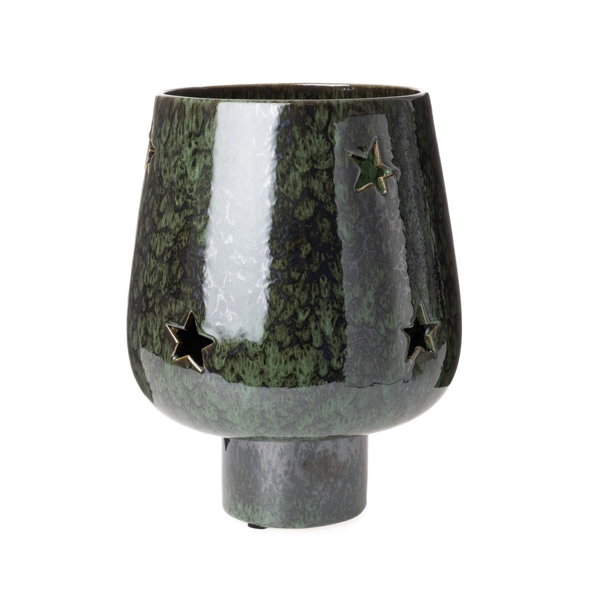 Windlicht Keramik Sterne grün glasiert Ø20cm H26cm