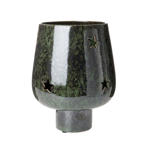 Windlicht Keramik Sterne grün glasiert Ø20cm H26cm