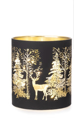 Lade das Bild in den Galerie-Viewer, Windlicht Kerzenglas LED H10cm+H15cm Weihnachten Winter schwarz Wald Dekoration 2Größen wählbar
