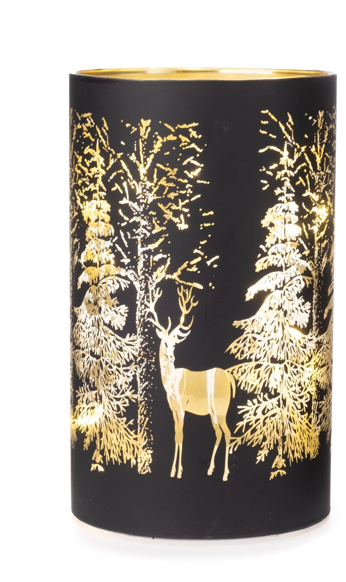 Windlicht Kerzenglas LED H10cm+H15cm Weihnachten Winter schwarz Wald Dekoration 2Größen wählbar