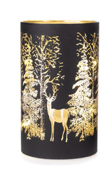 Lade das Bild in den Galerie-Viewer, Windlicht Kerzenglas LED H10cm+H15cm Weihnachten Winter schwarz Wald Dekoration 2Größen wählbar
