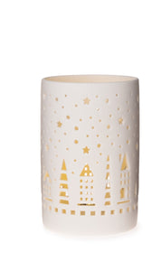Windlicht Kerzenglas LED H13cm+H17cm Weihnachten Winter weiß porzellan Wald Dekoration 2Größen wählbar