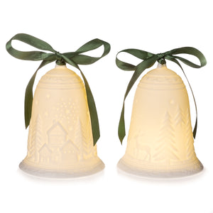 Glocke LED mit Schleife 2fach sort. Weihnachtsglocke 10x13cm Weihnachten Winter weiß porzellan Dekoration