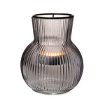 Lade das Bild in den Galerie-Viewer, 2x Windlicht Rillen Glas mit Teelichthaltereinsatz grau Ø11cm H12,5cm
