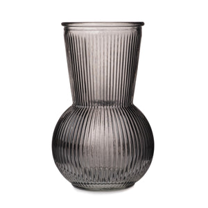 2x Glasvase mit Rillen Vase grau Ø11cm H17,5cm