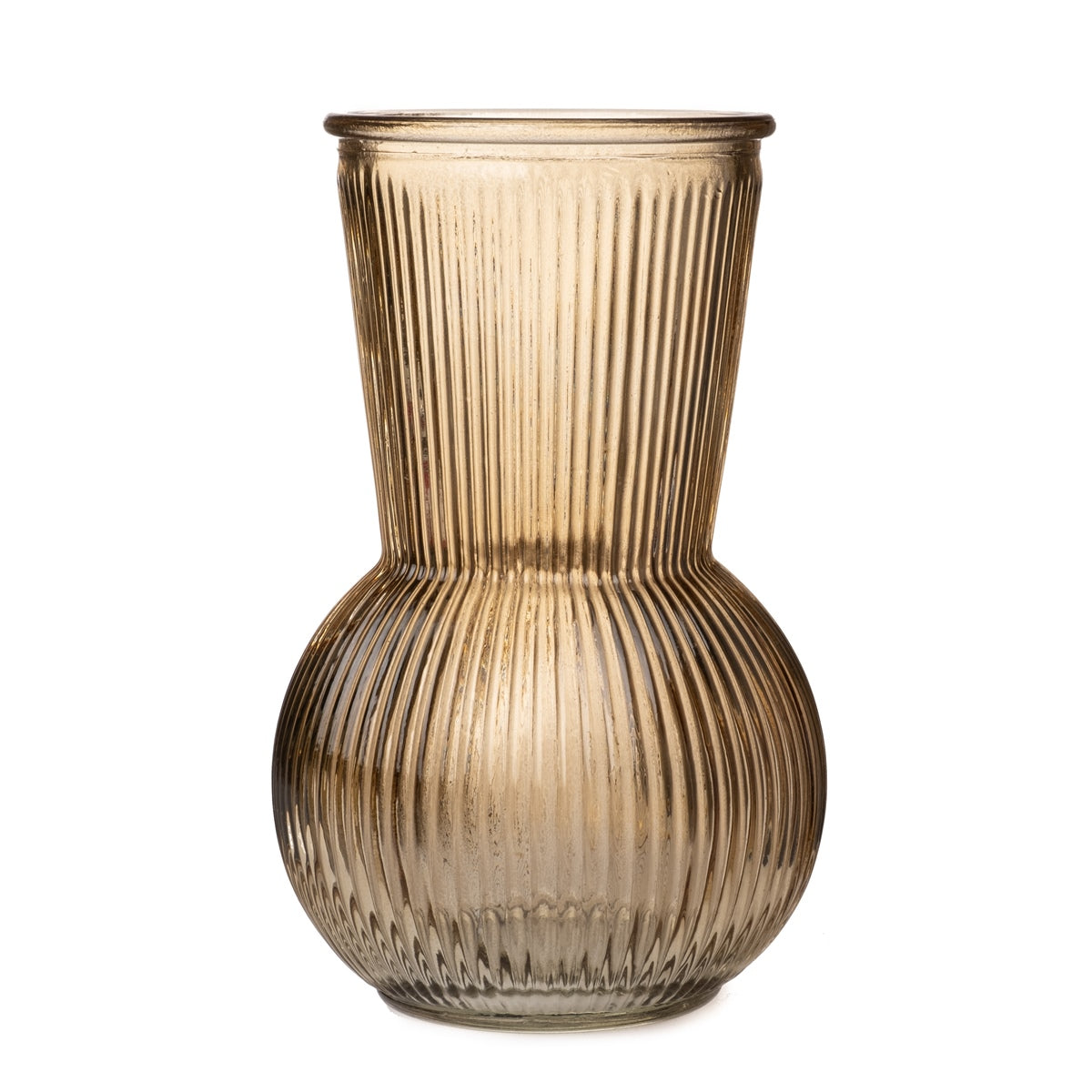 2x Glasvase mit Rillen Vase taupe Ø11cm H17,5cm
