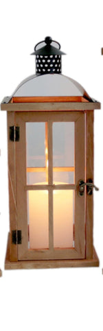 Lade das Bild in den Galerie-Viewer, Laterne Holz Gartenlaterne mit Glas-Scheiben Henkel Windlicht Deko-Laterne Naturholz Landhaus Holzlaterne H32+40cm 2Größen wählbar
