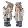 Winterkinder mit Laterne – dekorative Skulptur, 2-fach sortiert, Höhe 52 cm, grau/creme/blau, winterliche Weihnachtsfigur