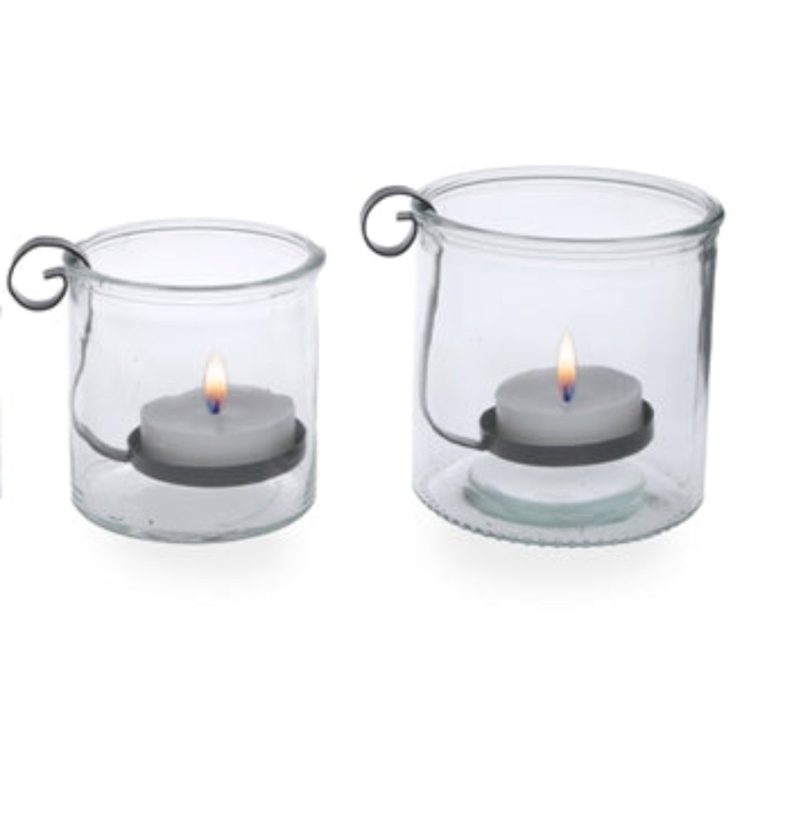 2x Windlicht Deko Kerzenhalter H10cm + H12cm Teelichthalter Glas mit herausnehmbarer Halterung aus Eisen für Teelicht 2Größen wählbar