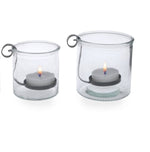 Lade das Bild in den Galerie-Viewer, 2x Windlicht Deko Kerzenhalter H10cm + H12cm Teelichthalter Glas mit herausnehmbarer Halterung aus Eisen für Teelicht 2Größen wählbar
