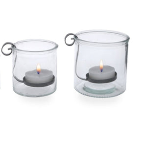 2x Windlicht Deko Kerzenhalter H10cm + H12cm Teelichthalter Glas mit herausnehmbarer Halterung aus Eisen für Teelicht 2Größen wählbar