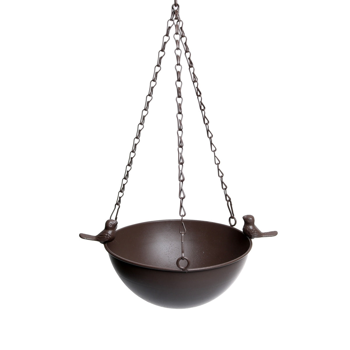 Vogeltränke „Piepmatz“ – Hängende Vogelbad aus Metall, Dunkelbraun – Gartendeko & Vogelbad – ca. 20 x 28 x 13,5 cm + 46 cm Kette Garten