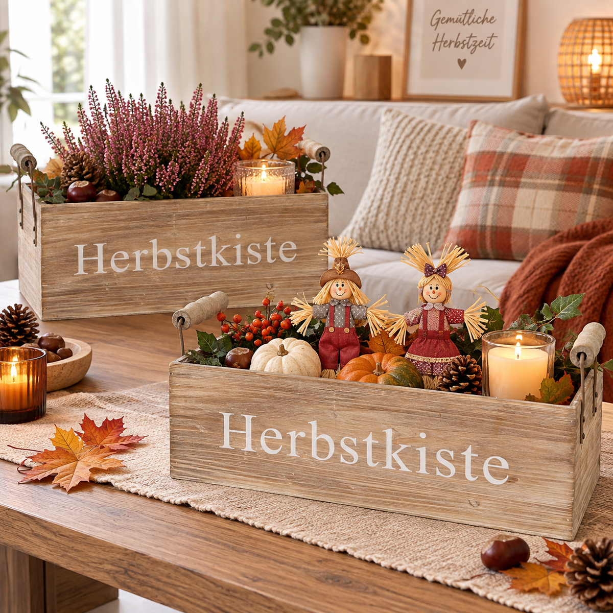 Pflanzkasten Holz "Herbstkiste" natur gewischt 2Größen wählbar