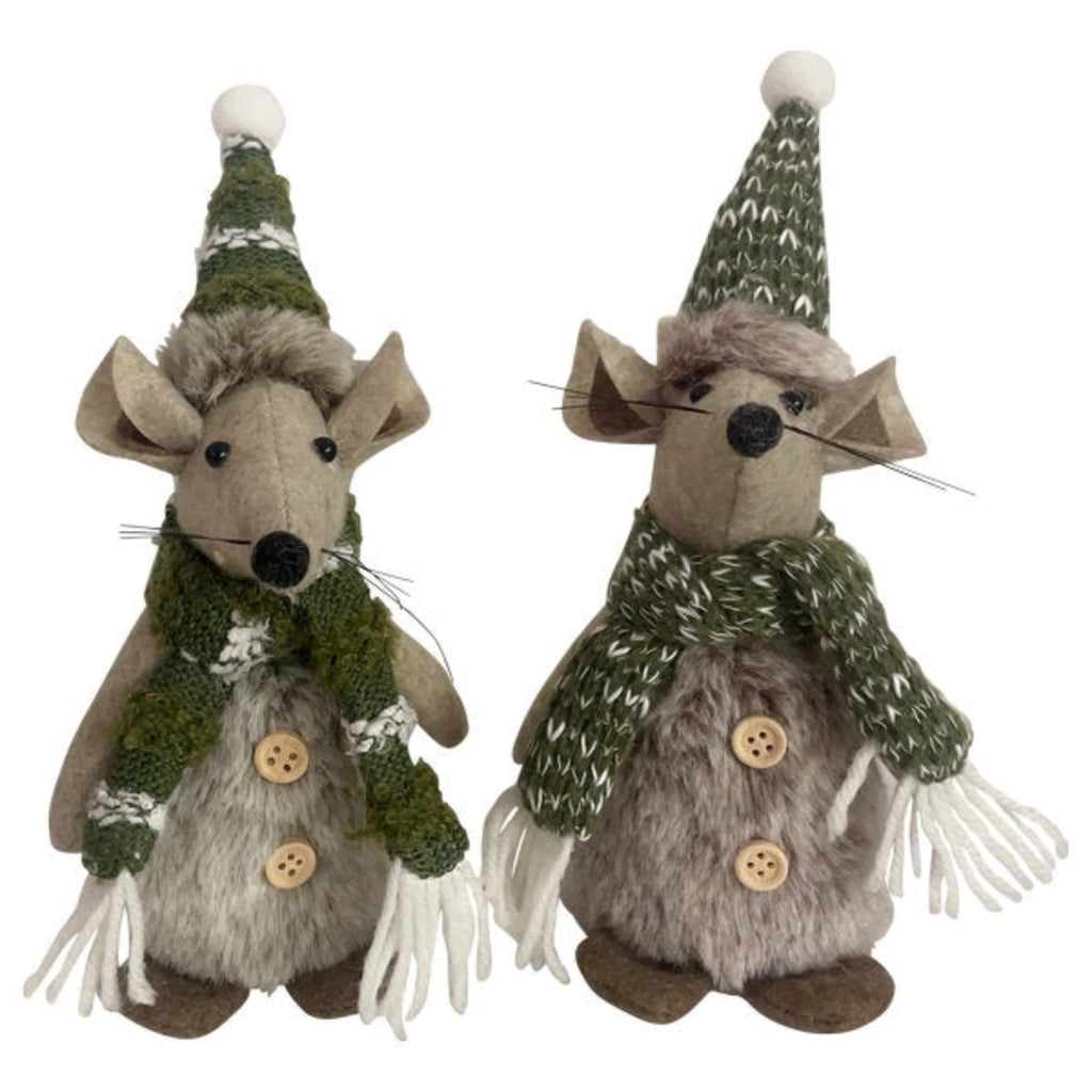Maus Fily 2-fach sortiert – 7 x 7,5 x H 21 cm – Sitzende Deko-Maus aus Polyester – Weihnachtsdeko & Winterdeko