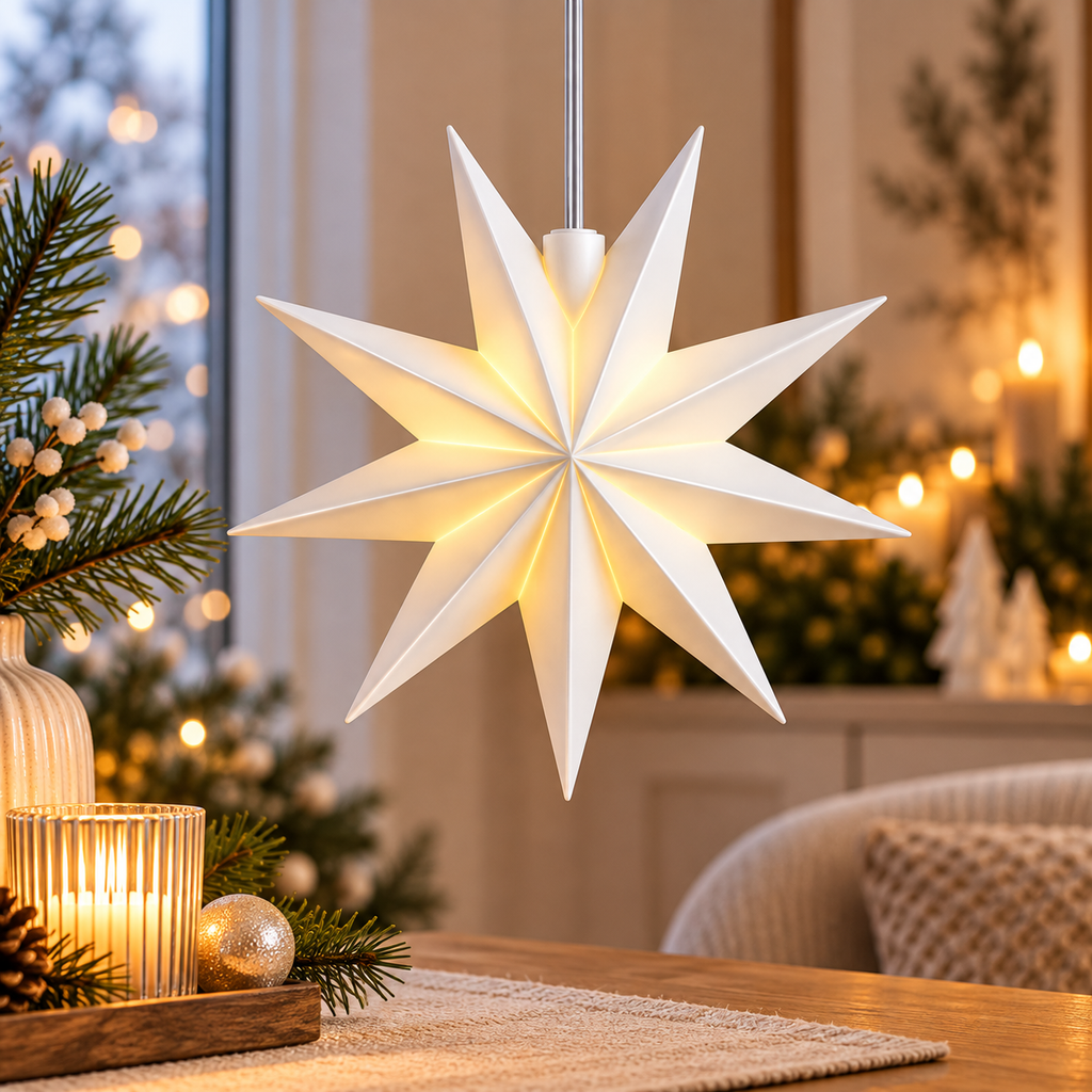 LED Mini Fensterstern 9 Zacken Ø 11 cm in Weiß – Batteriebetriebener Weihnachtsstern für Innen & Außen mit 6-Stunden-Timer