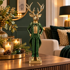 Polyresin Hirsch 30 cm in Metallic Grün – Dekorative Hirschfigur als Skulptur für Wohnbereich, Sideboard & Weihnachtsdeko