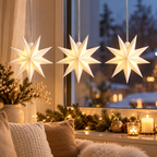 LED Fensterstern 3er-Kette 11 cm – 9-Zackige Weihnachtssterne in Weiß, Batteriebetrieben mit 6-Stunden-Timer für Innen & Außen