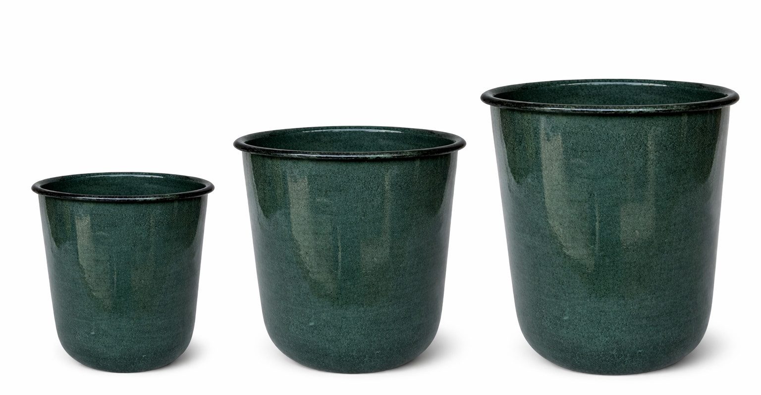 Kübel Metall Pflanzgefäß dunkelgrün Pflanztopf Ø26+28+32cm Blumenkübel Pflanzschale Blumentopf Garten 3Größen wählbar