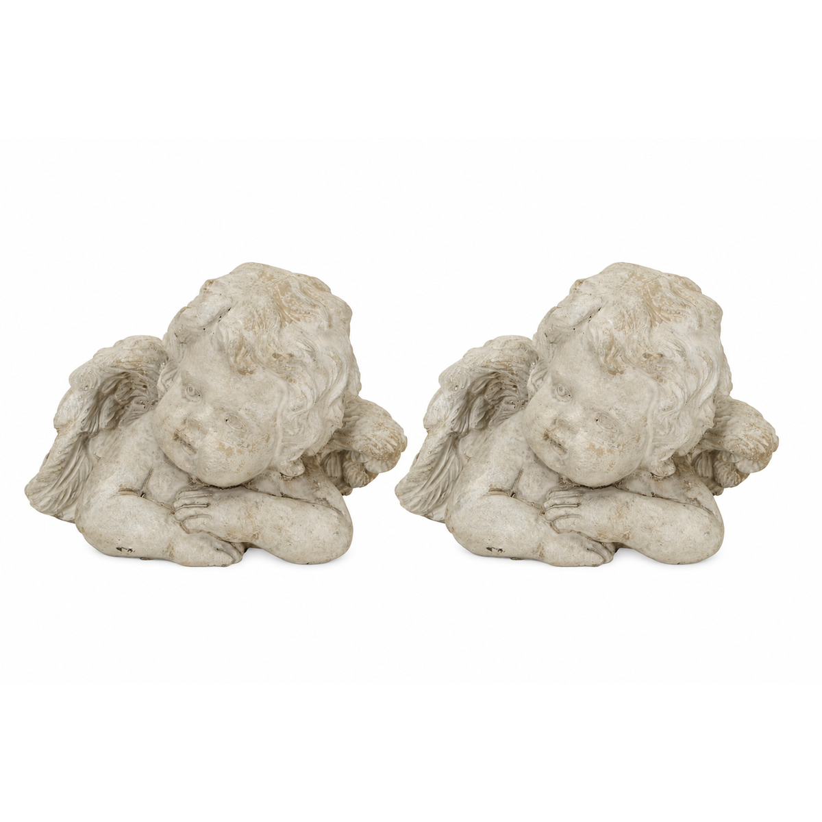 2x Engel Zement StoneArt creme Skulptur Ø13,5x10cm H10cm