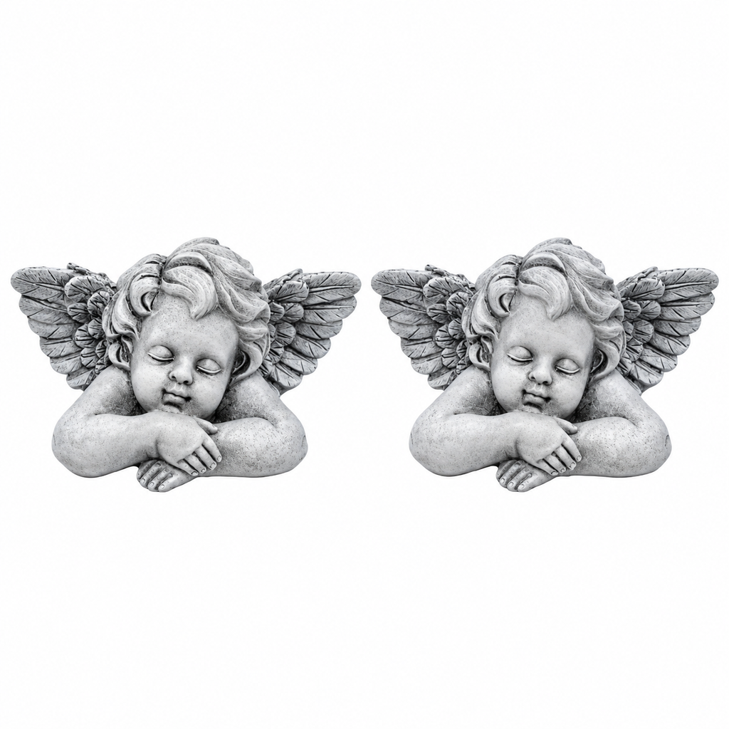Engel Valo 2er Set – 13 x 8 x H 6,5 cm – Graue Engelfiguren aus Polyresin Figur Skulptur – Dekorative Herbst, Weihnachts & Winterdeko