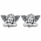 Engel Valo 2er Set – 13 x 8 x H 6,5 cm – Graue Engelfiguren aus Polyresin Figur Skulptur – Dekorative Herbst, Weihnachts & Winterdeko