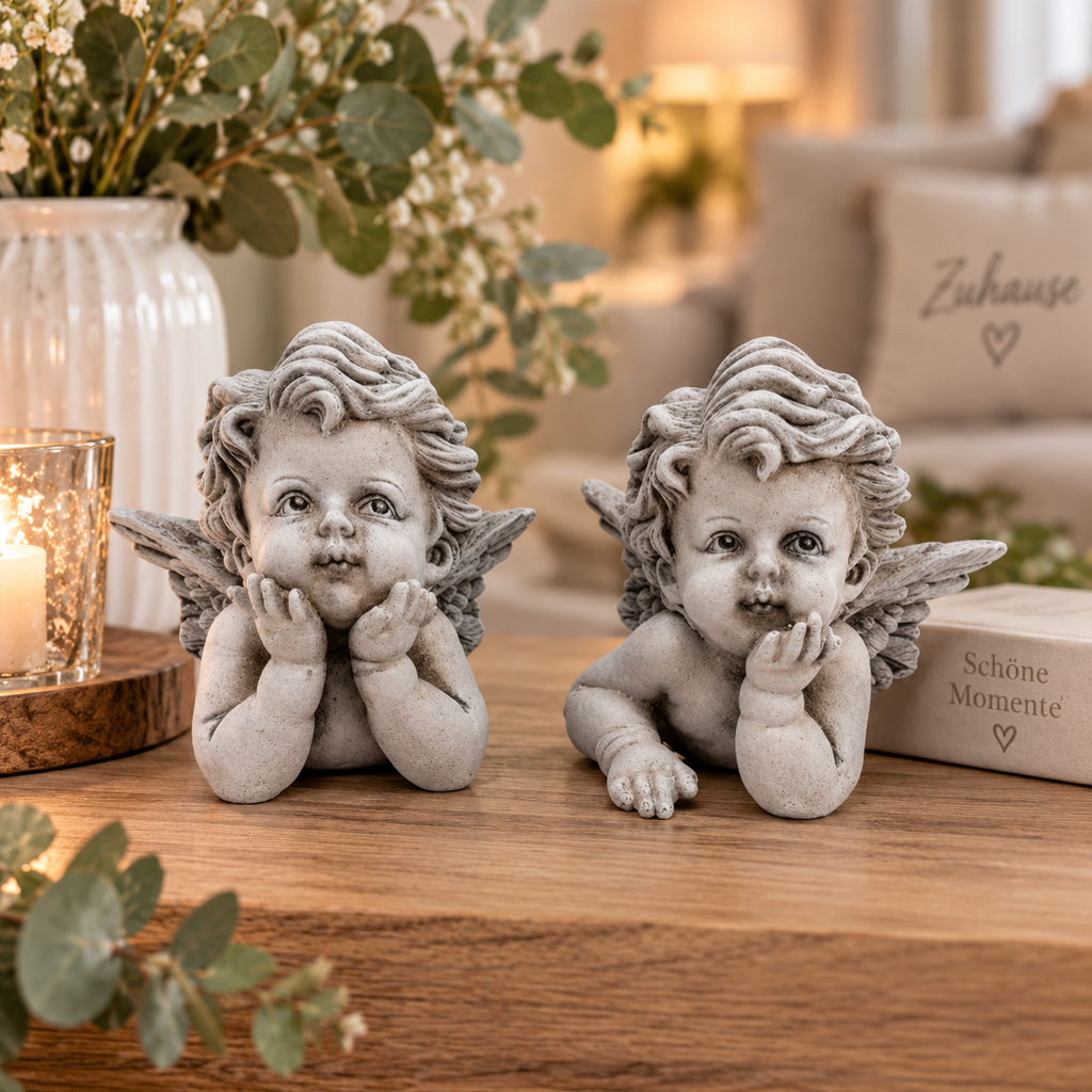 Engel Valo 2-fach sortiert – 7 x 4,8 x H 6,7 cm – Dekorativer Engel aus Polyresin – Figur Skulptur Herbst, Weihnachts & Winterdeko
