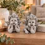 Engel Valo 2-fach sortiert – 7 x 4,8 x H 6,7 cm – Dekorativer Engel aus Polyresin – Figur Skulptur Herbst, Weihnachts & Winterdeko