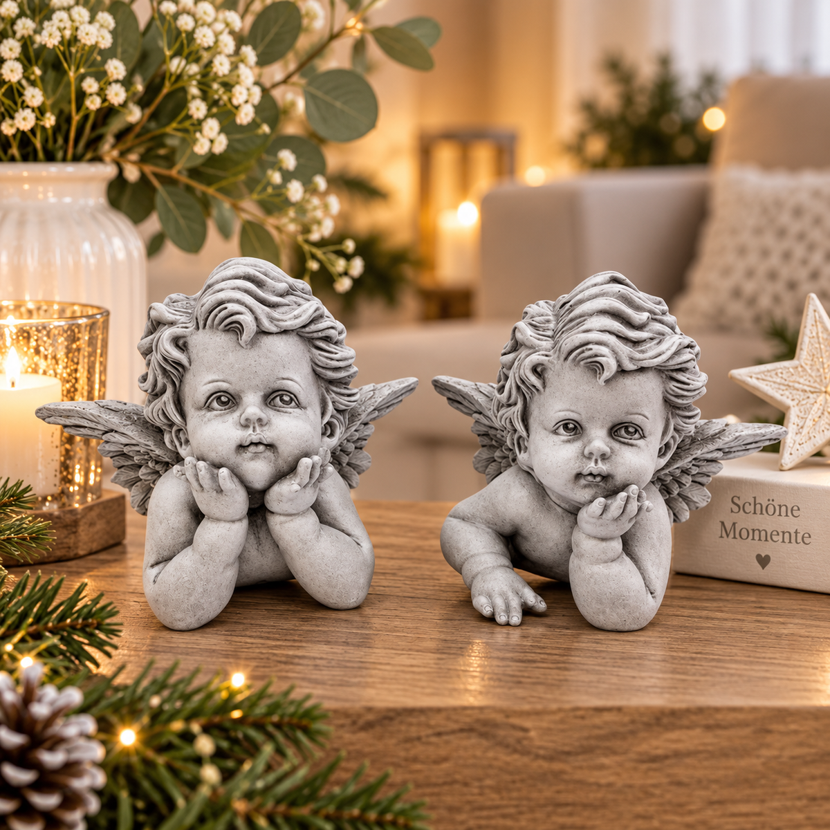 Engel Valo 2-fach sortiert – 16 x 9,9 x H 13 cm – Dekorativer Engel aus Polyresin – Figur Skulptur Herbst, Weihnachts & Winterdeko (Kopie)