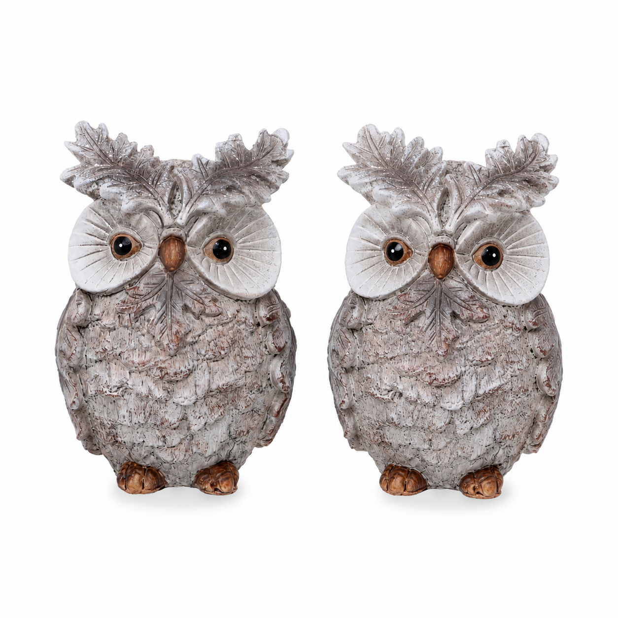 Poly-Eule 2er Set 8,5 x 12,5 cm in Grau/Silber – Dekorative Eulenfigur für Herbst & Winter – Tischdeko, Kommode & Wohnbereich