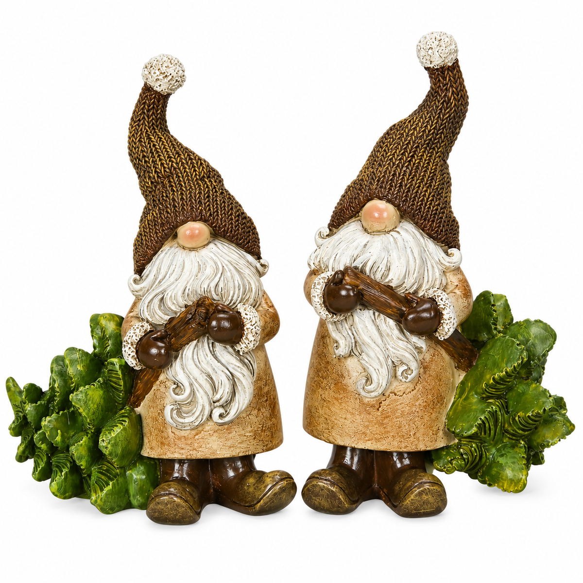 Wichtel mit Baum Weihnachtswichtel Ø16x11cm H19cm Polysresin 2fach sort. Weihnachtsdeko natur/grün Herbst Weihnachten Skulptur Figur