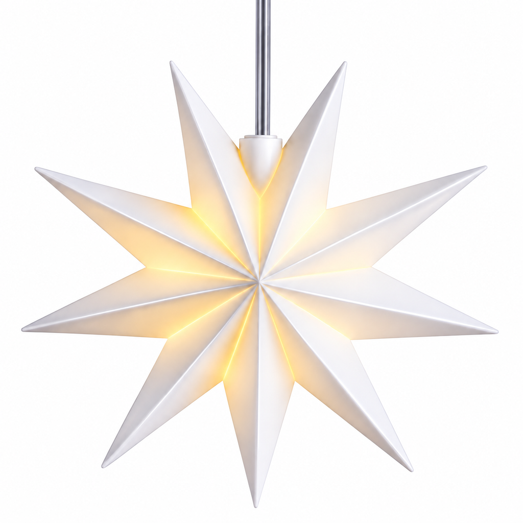 LED Midi Fensterstern 9 Zacken Ø 15 cm in Weiß – Batteriebetriebener Weihnachtsstern für Innen & Außen mit 6-Stunden-Timer