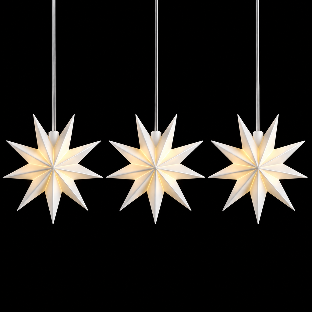 LED Fensterstern 3er-Kette 11 cm – 9-Zackige Weihnachtssterne in Weiß, Batteriebetrieben mit 6-Stunden-Timer für Innen & Außen