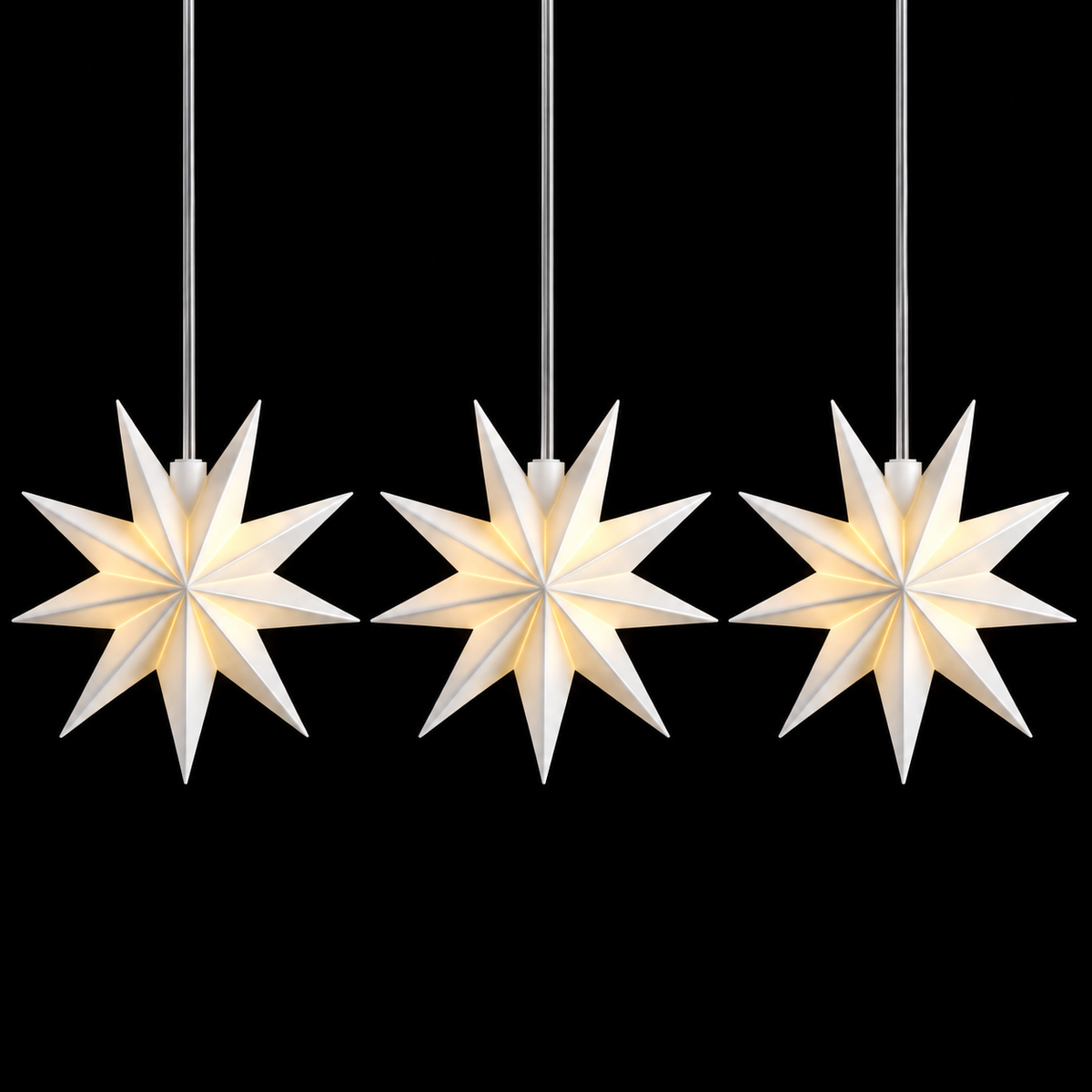 LED Fensterstern 3er-Kette 11 cm – 9-Zackige Weihnachtssterne in Weiß, Batteriebetrieben mit 6-Stunden-Timer für Innen & Außen