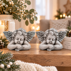 Engel Valo 2er Set – 13 x 8 x H 6,5 cm – Graue Engelfiguren aus Polyresin Figur Skulptur – Dekorative Herbst, Weihnachts & Winterdeko
