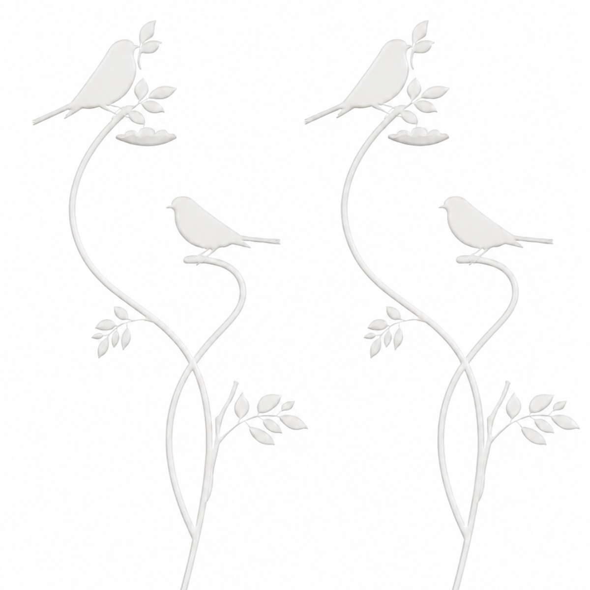 Gartenstecker Vogel 2er Set aus Metall weiß Design Gartendeko am Stab Dekorativer Vogelstecker für Garten, Balkon und Blumentopf B18cm H80 cm