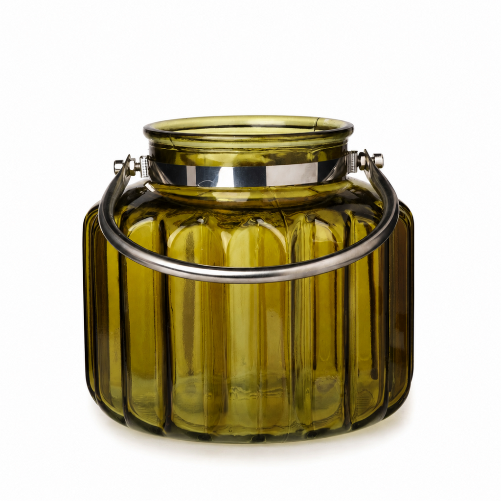 Glas-Windlicht mit Henkel Grün 20 × 18 cm – Windlicht & Tischdeko