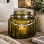 Glas-Windlicht mit Henkel Grün 20 × 18 cm – Windlicht & Tischdeko