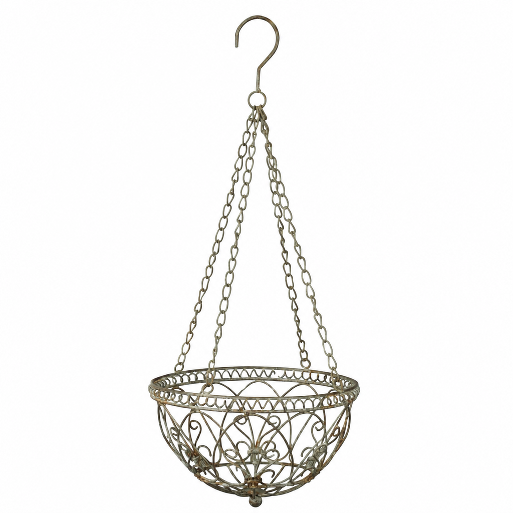 Hängeampel mit Kette Hängekorb Metallampel Blumenampel grau/braun Pflanzkorb zum Aufhängen Ø30cm H68cm für Garten Balkon und Terrasse