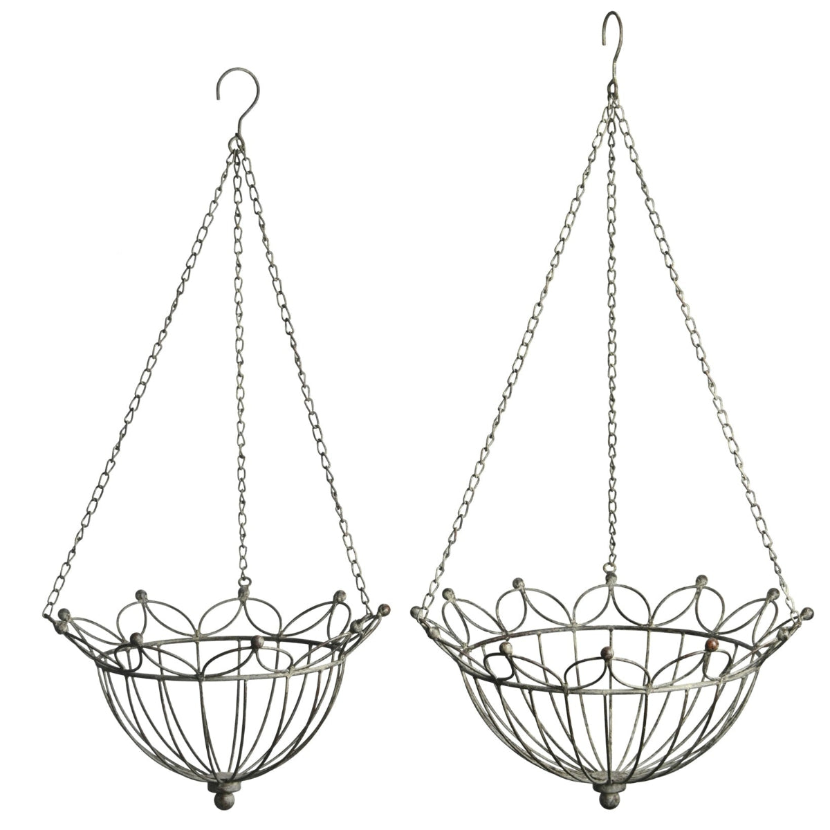 Hängekorb Set 2-teilig Metall grau/braun Dekorativer Pflanzkorb mit Aufhängung Ø37cm & Ø30cm Metallkorb für Blumen, Kräuter und Deko Blumenampel
