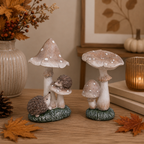 Pilz 2er-Sortiment 10 x 9,5 cm in Creme/Grau/Grün – Dekorativer Herbstpilz aus Polyresin