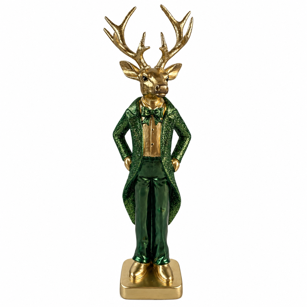 Polyresin Hirsch 30 cm in Metallic Grün – Dekorative Hirschfigur als Skulptur für Wohnbereich, Sideboard & Weihnachtsdeko