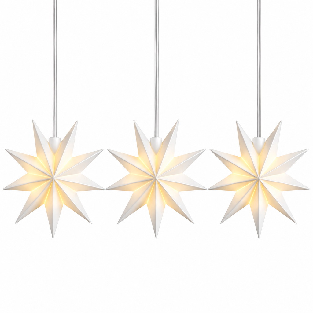 LED Fensterstern 3er-Kette 11 cm – 9-Zackige Weihnachtssterne in Weiß, Batteriebetrieben mit 6-Stunden-Timer für Innen & Außen