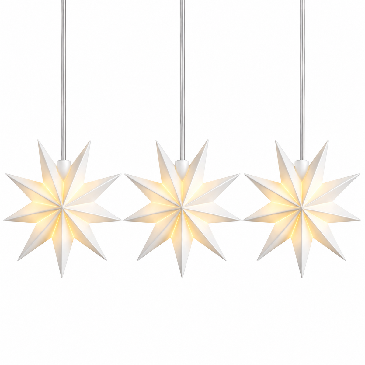 LED Fensterstern 3er-Kette 11 cm – 9-Zackige Weihnachtssterne in Weiß, Batteriebetrieben mit 6-Stunden-Timer für Innen & Außen