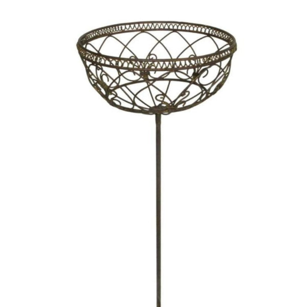 Korb am Stab Pflanzkorb Metall Ø30cm H116cm braun rostfarbend Pflanzschale Shabby Gartendeko Pflanztopf Rankstab