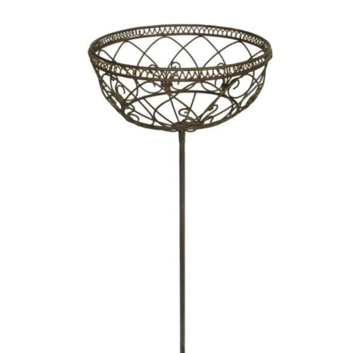 Korb am Stab Pflanzkorb Metall Ø30cm H116cm braun rostfarbend Pflanzschale Shabby Gartendeko Pflanztopf Rankstab