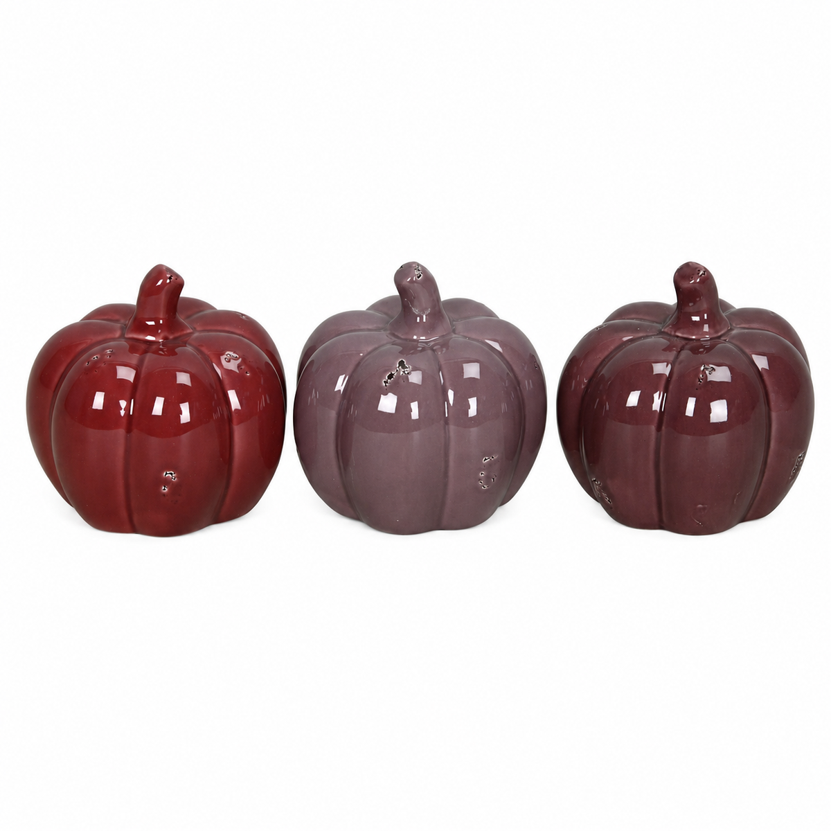 Kürbis 3farbig sort. Keramik Dolomit glänzend Herbstdeko Ø8+12cm H8+11cm Halloween 2Größen wählbar