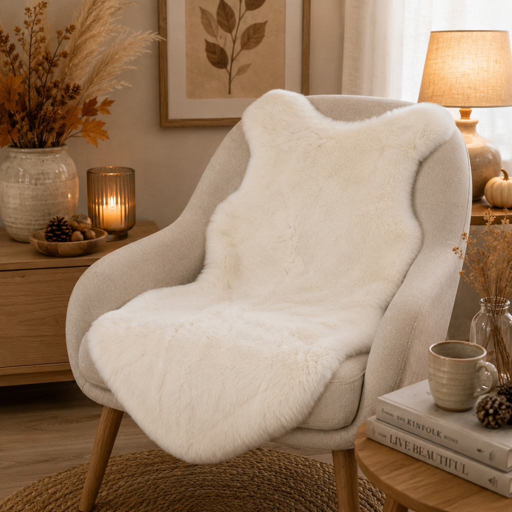 Fellteppich Kunstfell Creme 60 x 90 cm – Flauschiger Teppich für Wohnbereich & Schlafzimmer