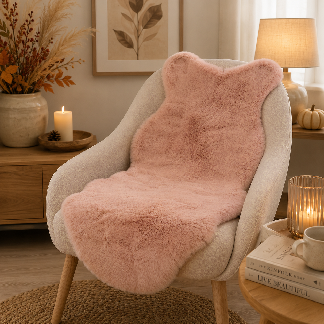 Fellteppich Kunstfell Beige 60 x 90 cm – Flauschiger Teppich für Wohnbereich & Schlafzimmer