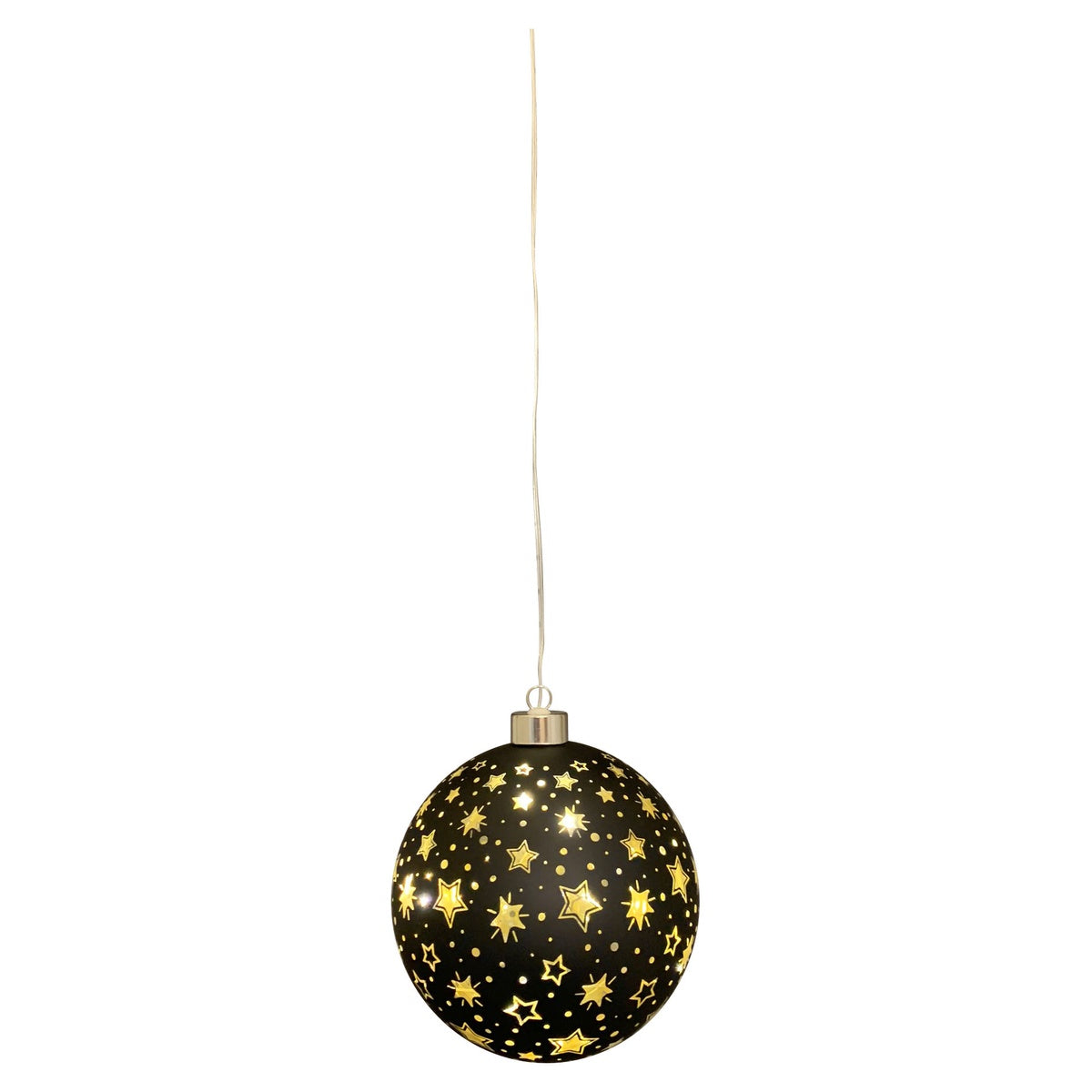 LED Glaskugel Glas schwarz/gold Sterne mit Timer Ø10cm Weihnachtskugel LED zum Hängen Elegante LED Kugel als festliche Weihnachtsbeleuchtung