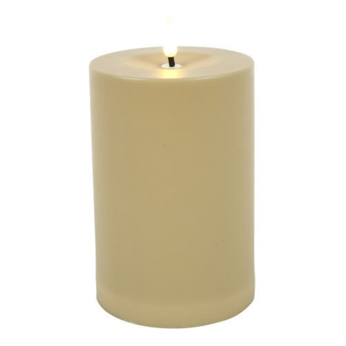 LED Stumpenkerze Patio Beige Ø 10 cm – Outdoor LED Kerze mit warmweißem Flammeneffekt, Timer & Fernbedienungsfunktion – 3 Größen wählbar – Kunststoff – 3x AA Batterien
